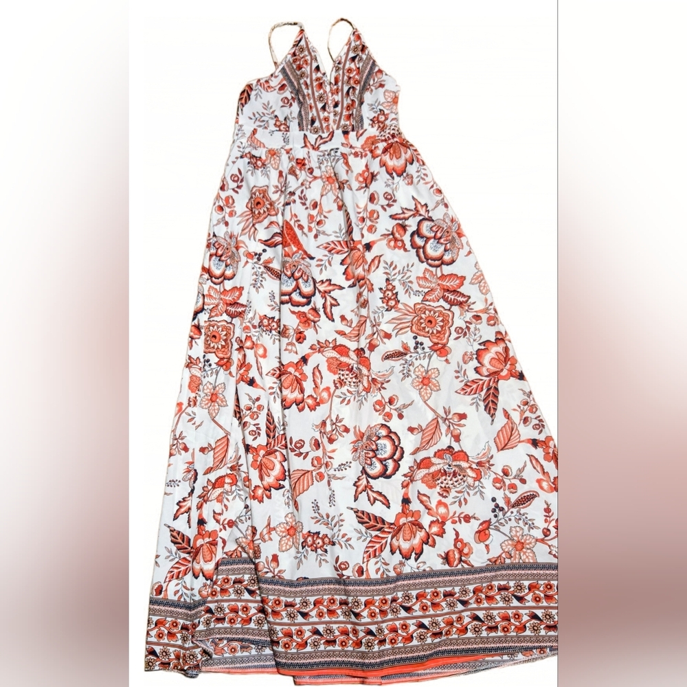SHEIN White Maxi Dress with Rust Floral Print - Picture 3 of 3